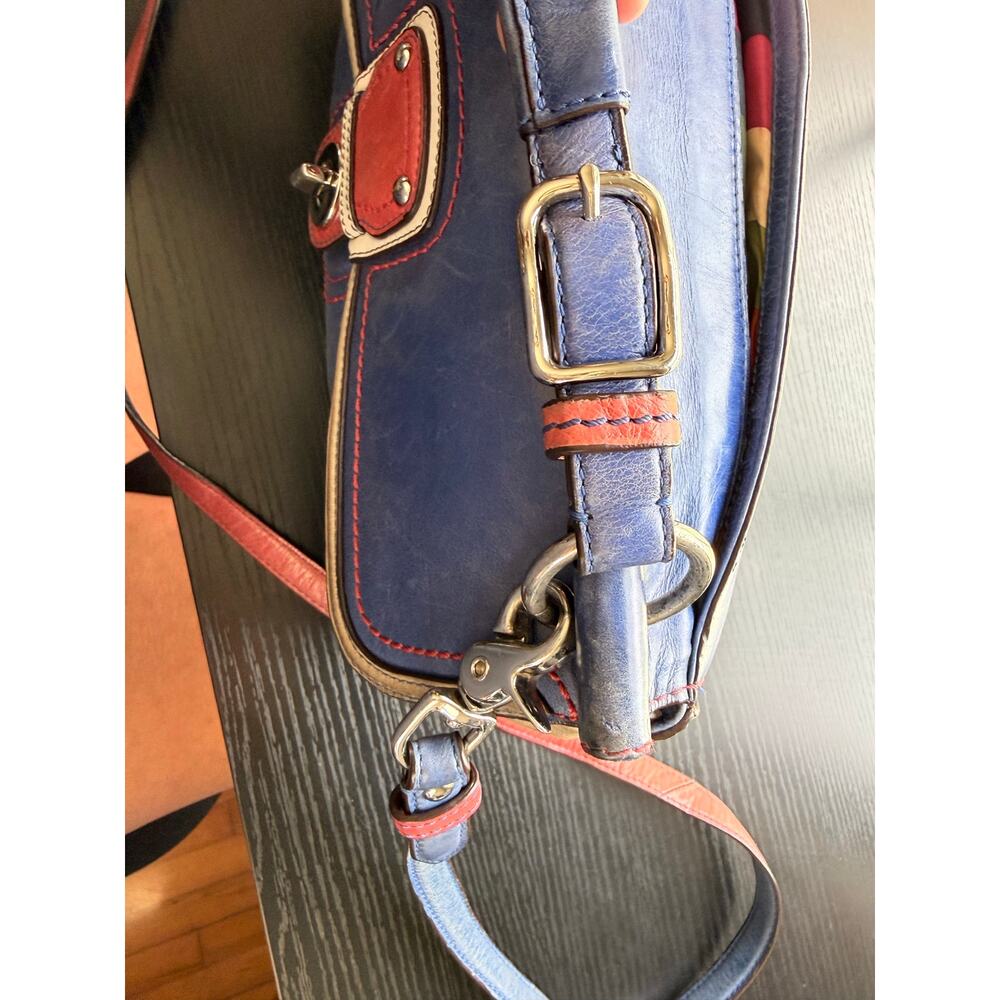 Coach Legacy Leather Turnlock Flap Shoulder Bag Blue Red Cream Crossbody Y2K Era - Picture 9 of 16